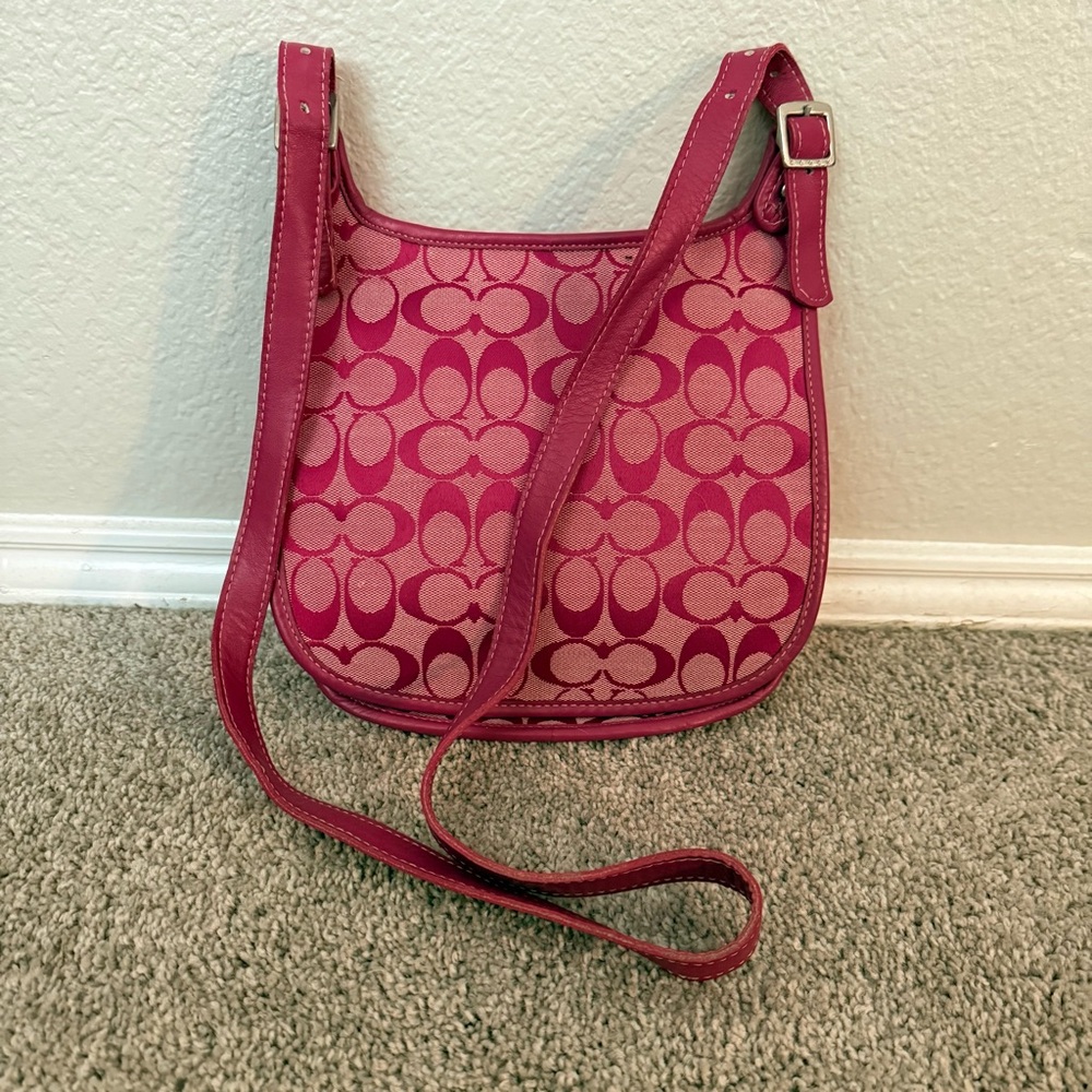 Coach Signature Jacquard Pink Crossbody Bag Small Flap Y2K Purse